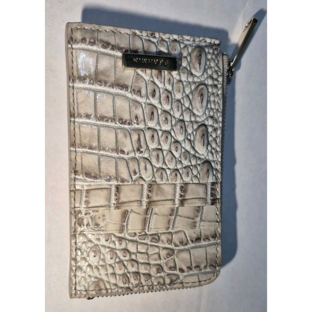 Brahmin White Croc-Embossed Zip Wallet